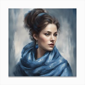 Portrait Of A Woman In Blue Scarf Canvas Print