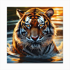 Swimming, Bengal Tiger Canvas Print