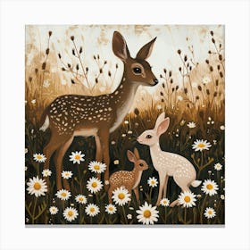 Deer And Rabbits Fairycore Painting 2 Canvas Print