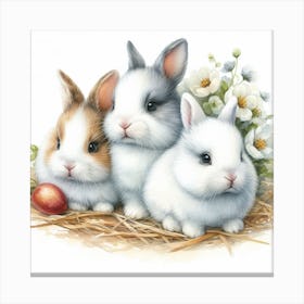 Easter Bunnies With Flowers Canvas Print