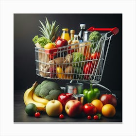 Shopping Cart Full Of Fruits And Vegetables Canvas Print