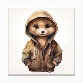 Watercolour Cartoon Sable In A Hoodie 3 Canvas Print