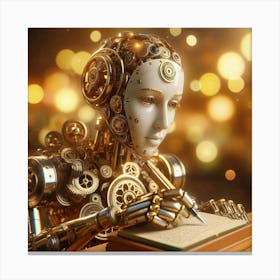 Robot Writing A Letter Canvas Print