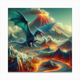 Dragon Flying Over Volcano 1 Canvas Print