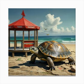 Turtle On The Beach 16 Canvas Print