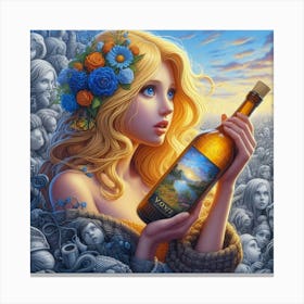 Girl Holding A Bottle Of Wine Canvas Print