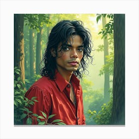 Watercolor Rendering Of Michael Jackson In A Lush Forest 1 Canvas Print