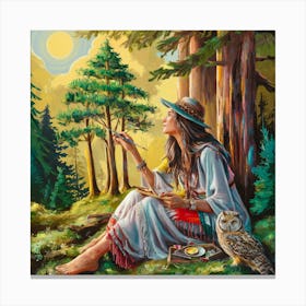 Native American Woman With Owl Canvas Print