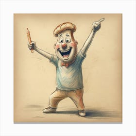 Cartoon Boy Holding A Pencil Canvas Print