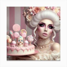 Beautiful Woman Holding A Cake Canvas Print