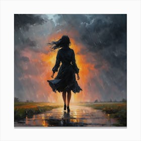 Woman Walking In The Rain Canvas Print
