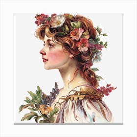 Portrait Of A Woman With Flowers 25 Canvas Print