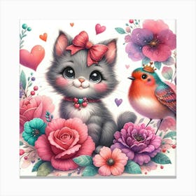 Cat And Bird Canvas Print