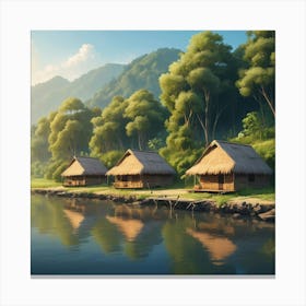 Huts By The River Canvas Print