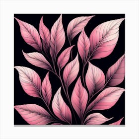 Pink Leaves On Black Background 1 Canvas Print