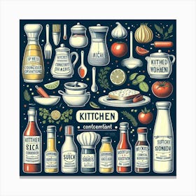 Kitchen Condiments Set Canvas Print