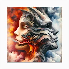 Half Dragon Human Face Canvas Print