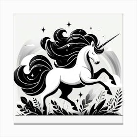 Unicorn Black and White Canvas Print