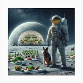 Astronaut With His Dog On The Moon 2 Canvas Print