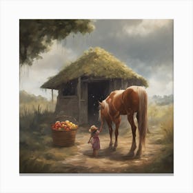 Little Girl And Horse Canvas Print