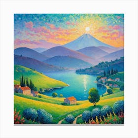 Sunset Over Lake Canvas Print