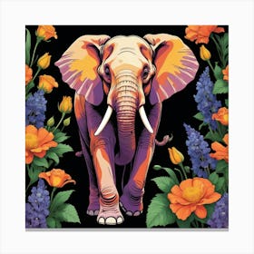 Elephant In Flowers Canvas Print