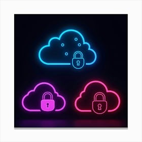 Neon Cloud With Lock And Padlock Stampe su tela