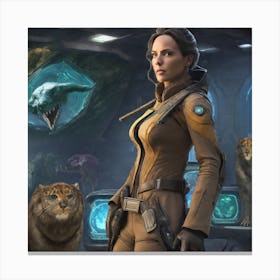 Woman In Space With Animals Canvas Print