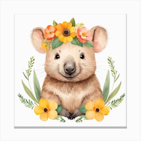 Floral Baby Wombat Nursery Illustration (12) Canvas Print