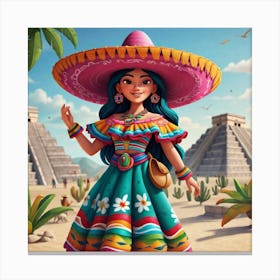 Mexican Girl In Sombren 2 Canvas Print