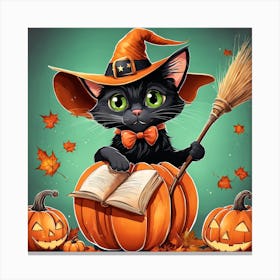 Cute Cat Halloween Pumpkin (40) Canvas Print