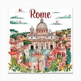 Watercolor Of Rome Canvas Print