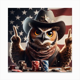 Owl With Poker Chips Canvas Print
