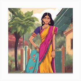 Indian Woman In Sari 2 Canvas Print