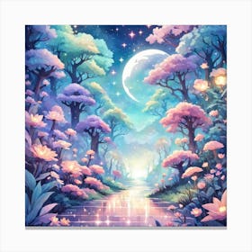 A Fantasy Forest With Twinkling Stars In Pastel Tone Square Composition 225 Canvas Print