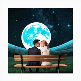 Couple Kissing Under The Moon 1 Canvas Print