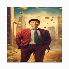 The Man Is Happy Because He Made Money In The Stoc Canvas Print