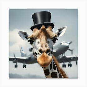 Top hat on giraffe at airport Canvas Print