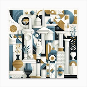 Modern Greece: A Cubist and Elegant Collage of Greek Architecture and Culture Canvas Print