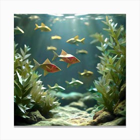 Underwater sea of origami fish Canvas Print