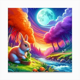 Rabbit Eating Grass By A Stream 1 Canvas Print