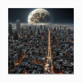 Full Moon Over City Canvas Print