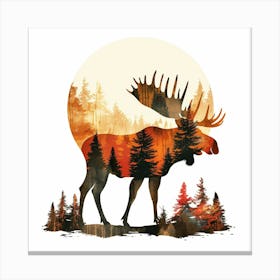 A Vibrant, Minimalistic Vector Design Featuring The Mythical Moose Of Finnish Folklore, Depicted In A Powerful Stance, Surrounded By Abstract Forest Elements 2 Canvas Print