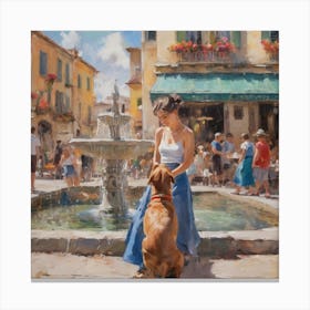 Girl And Her Dog 1 Canvas Print