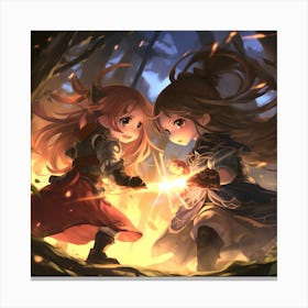 Two Anime Girls In The Forest Canvas Print