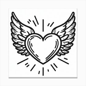 Pop Art Meets Liveliness: A Single Line Drawing of a Heart with Wings 1 Canvas Print