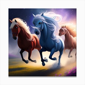 Three Horses Running In The Night Sky Canvas Print