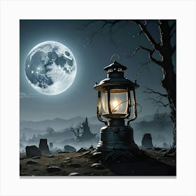 Halloween Lantern In The Graveyard Canvas Print