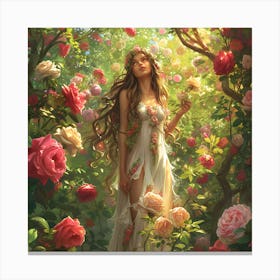 Mother Nature Surrounded By Roses Canvas Print
