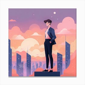 Young Man Standing On A Rooftop Canvas Print